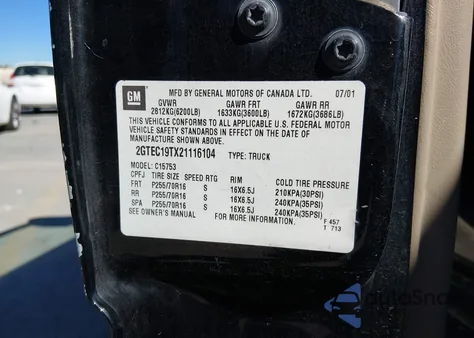 2002 GMC Sierra 1500 Sle z USA, uszkodzony, nr VIN 2GTEC19TX21116104